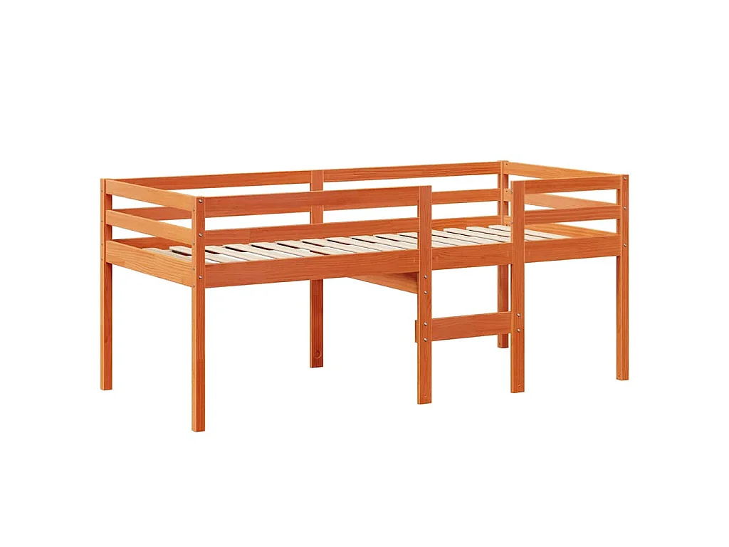 Hoogslaper met bedhuis massief grenenhout wasbruin 80x200 cm