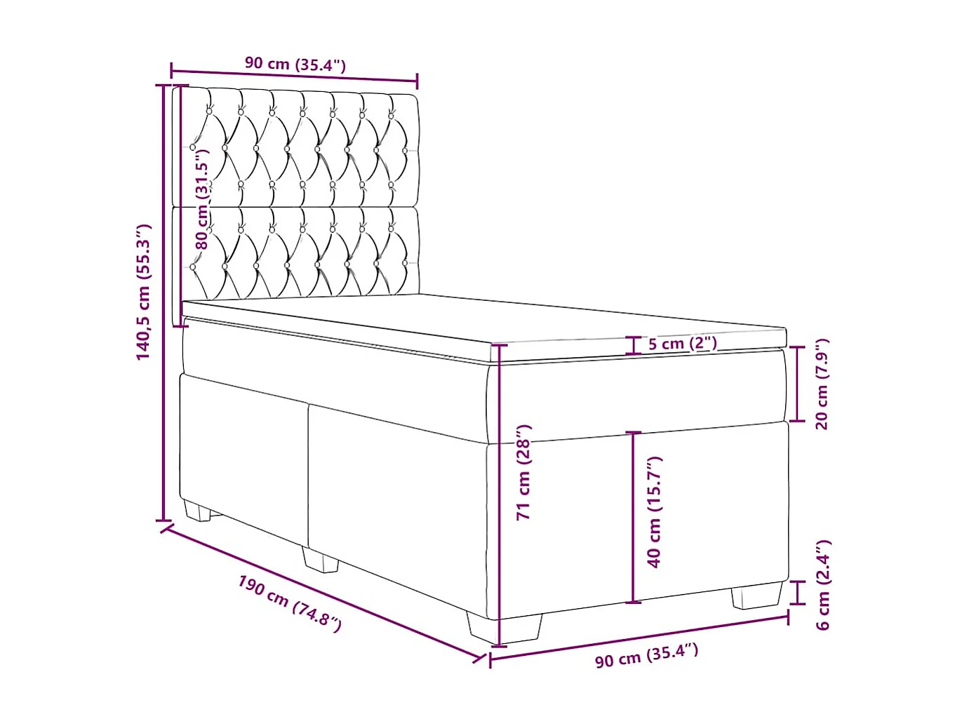 Boxspring met matras fluweel roze 90x190 cm