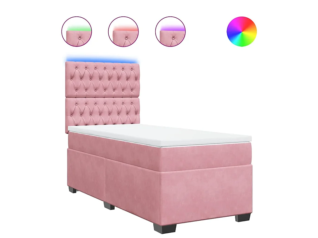 Cama box spring con colchón terciopelo rosa 90x190 cm