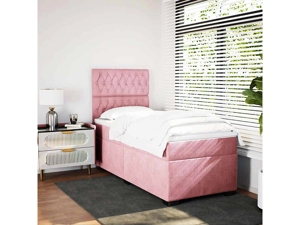 Cama box spring con colchón terciopelo rosa 90x190 cm