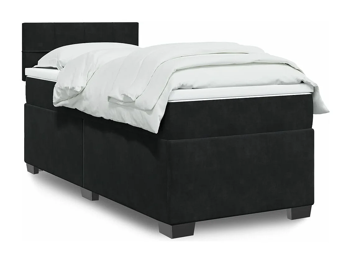 Cama box spring con colchón terciopelo negro 100x200 cm