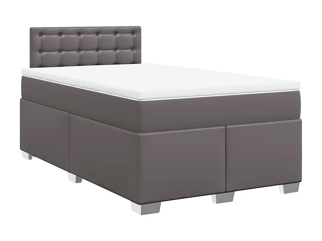 Cama box spring con colchón cuero sintético gris 120x200 cm