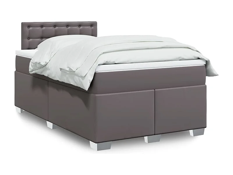 Cama box spring con colchón cuero sintético gris 120x200 cm
