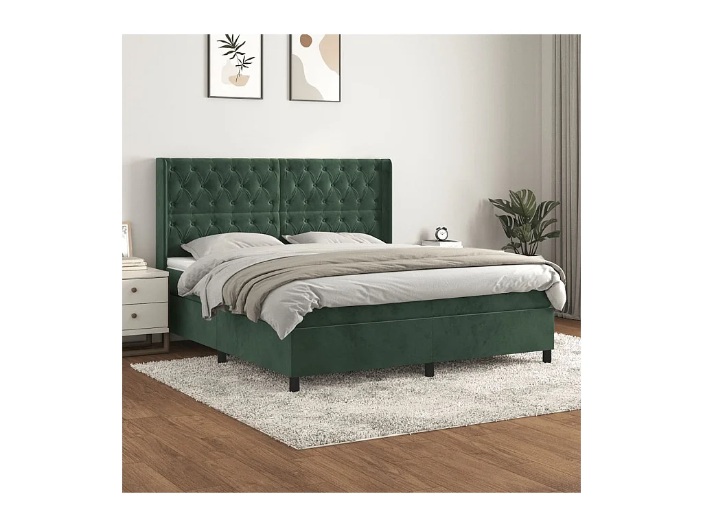 Sommier à lattes de lit et matelas Vert foncé 160x200cm Velours