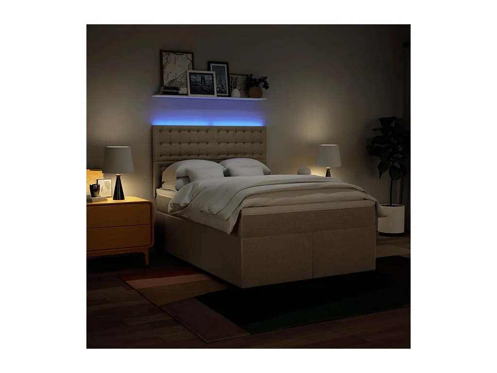 Sommier à lattes de lit avec matelas Crème 140x190 cm Tissu