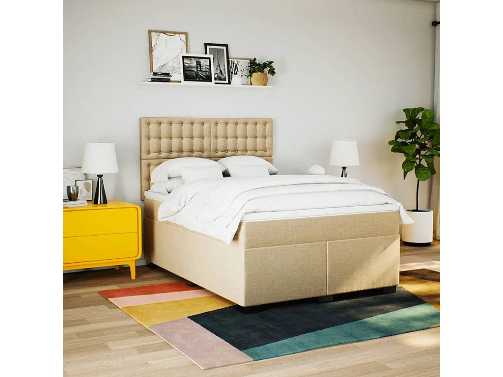 Cama com molas/colchão 140x190 cm tecido cor creme