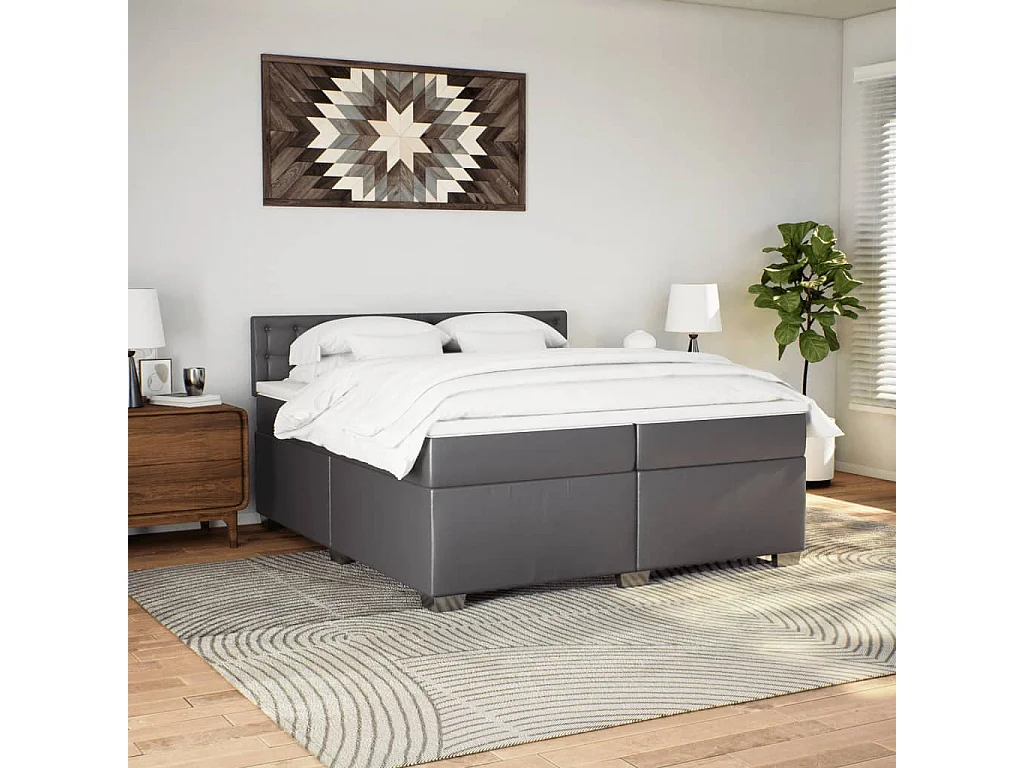 Boxspringbett mit Matratze Grau 200x200 cm Kunstleder