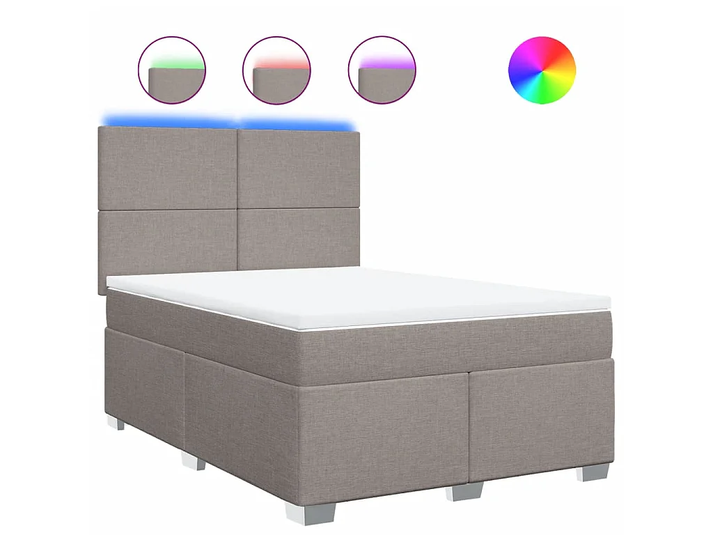 Cama box spring con colchón tela gris taupe 140x200 cm