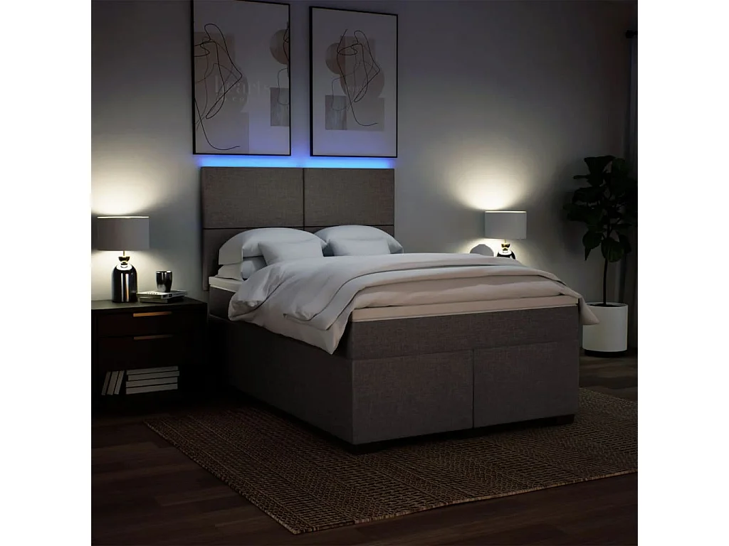 Cama box spring con colchón tela gris taupe 140x200 cm