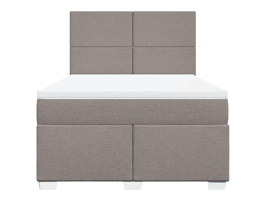 Cama box spring con colchón tela gris taupe 140x200 cm