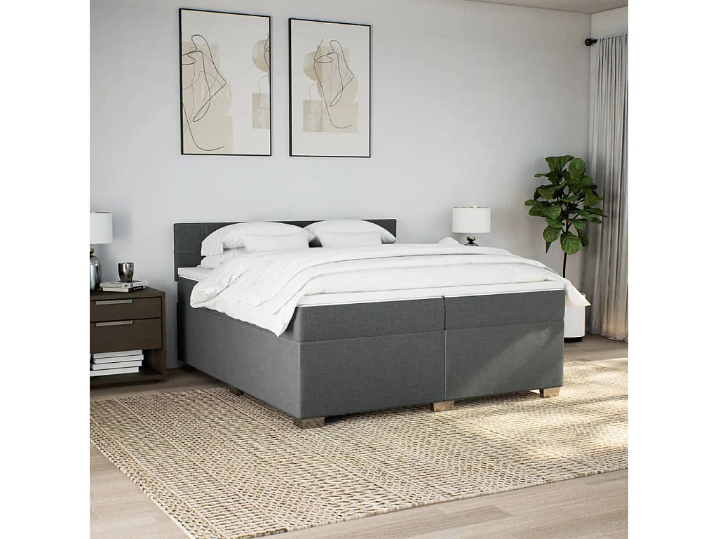 Sommier à lattes de lit avec matelas Gris foncé 200x200cm Tissu