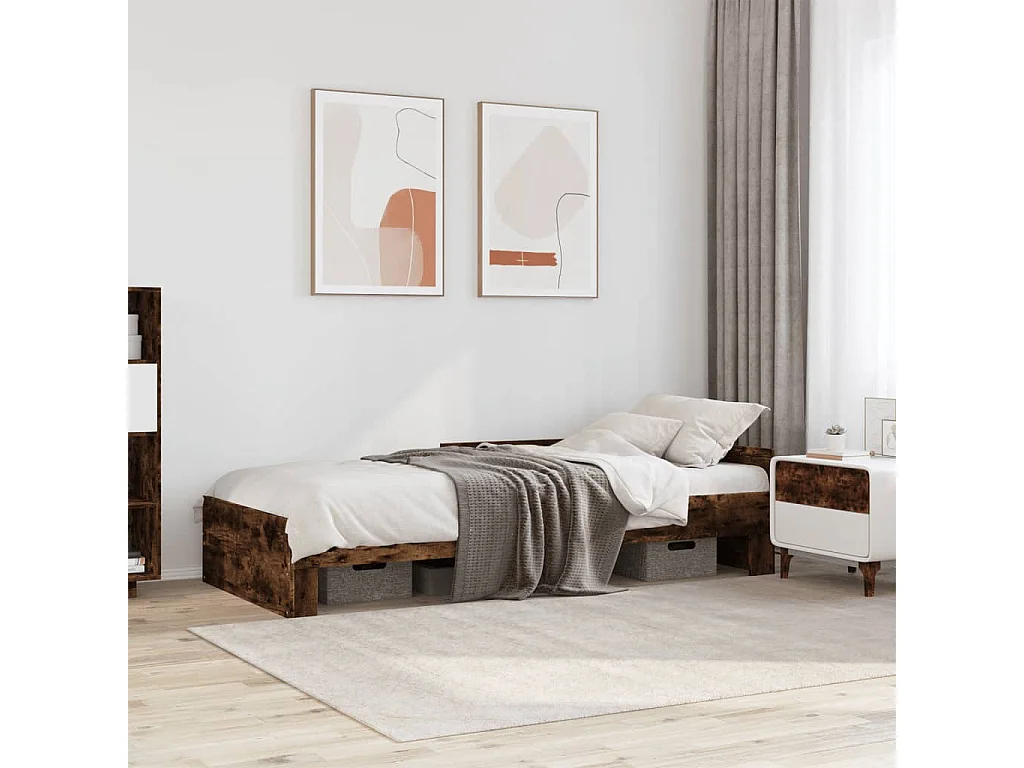Bettgestell ohne Matratze Räuchereiche 100x200 cm Holzwerkstoff