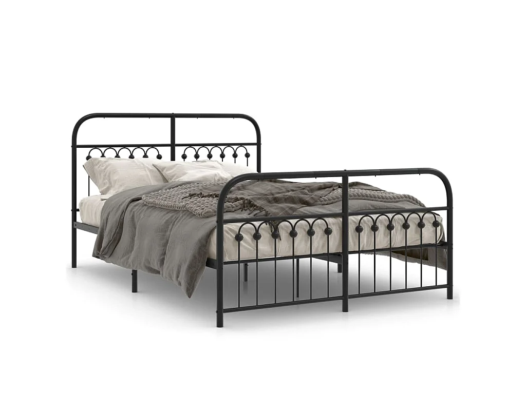 Estrutura de cama com cabeceira e pés 140x190 cm metal preto