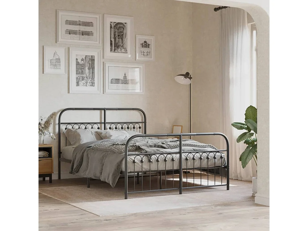 Estrutura de cama com cabeceira e pés 140x190 cm metal preto