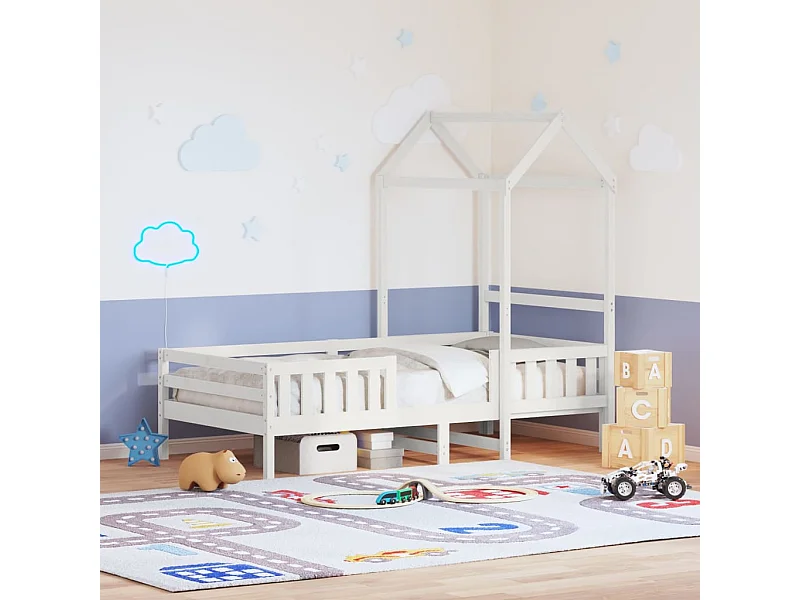Cadre de lit avec toit sans matelas blanc 75x190 cm