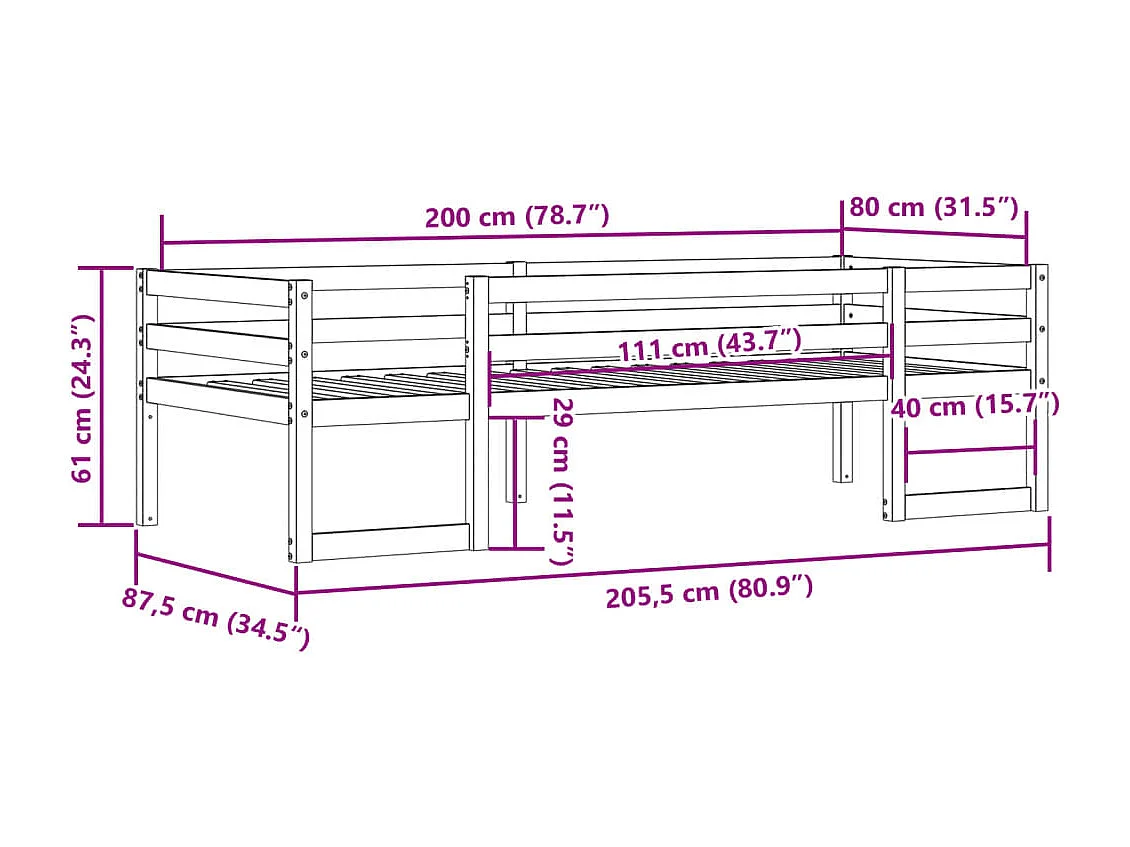 Cadre de lit pour enfants sans matelas cire marron 80x200 cm