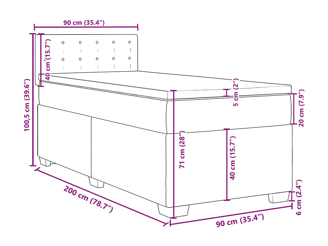 Boxspringbett mit Matratze Hellgrau 90x200 cm Samt