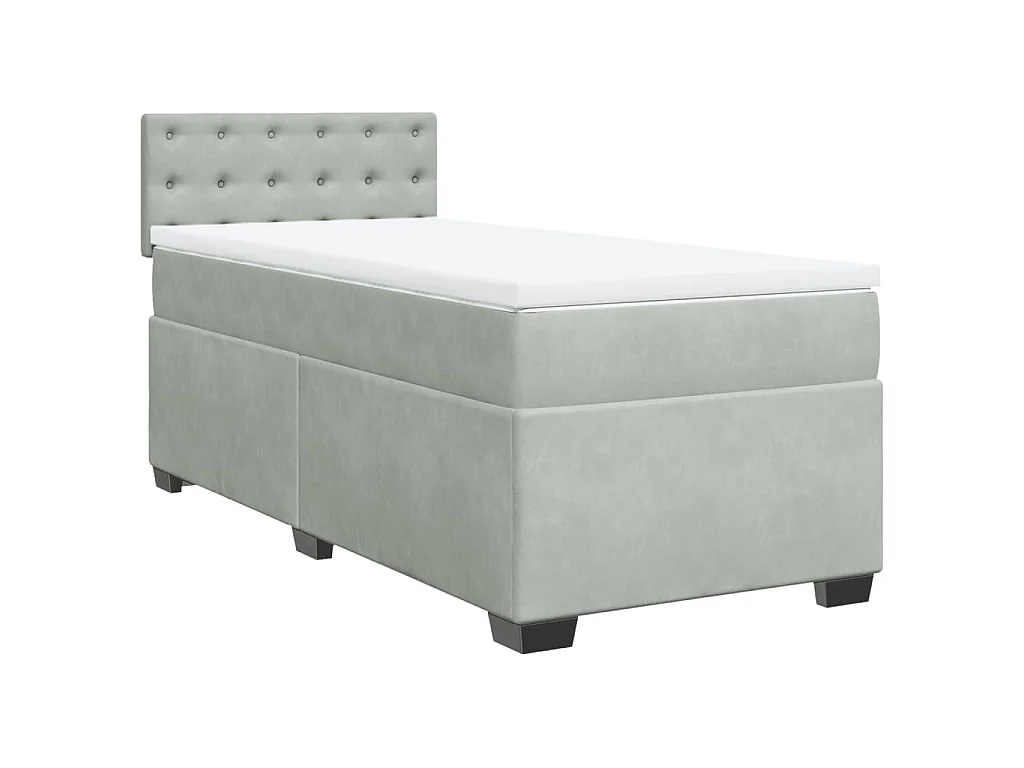 Cama box spring con colchón terciopelo gris claro 90x190 cm