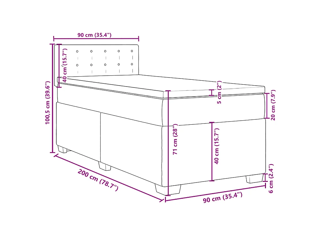 Cama box spring con colchón terciopelo gris claro 90x190 cm