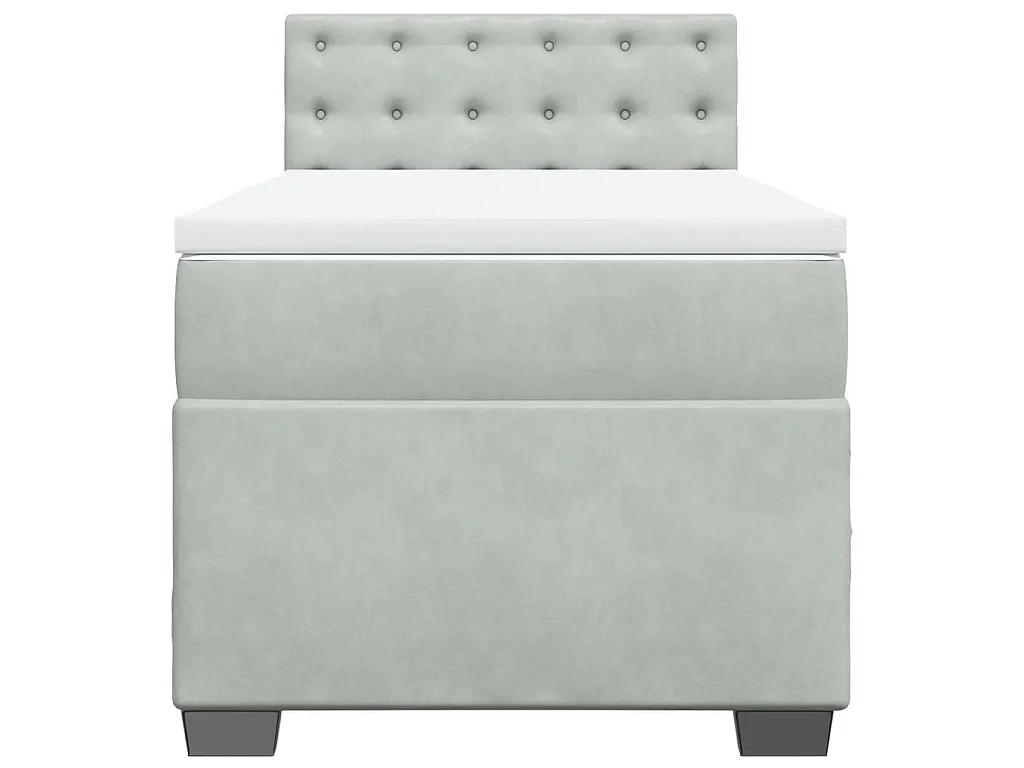 Cama box spring con colchón terciopelo gris claro 90x190 cm