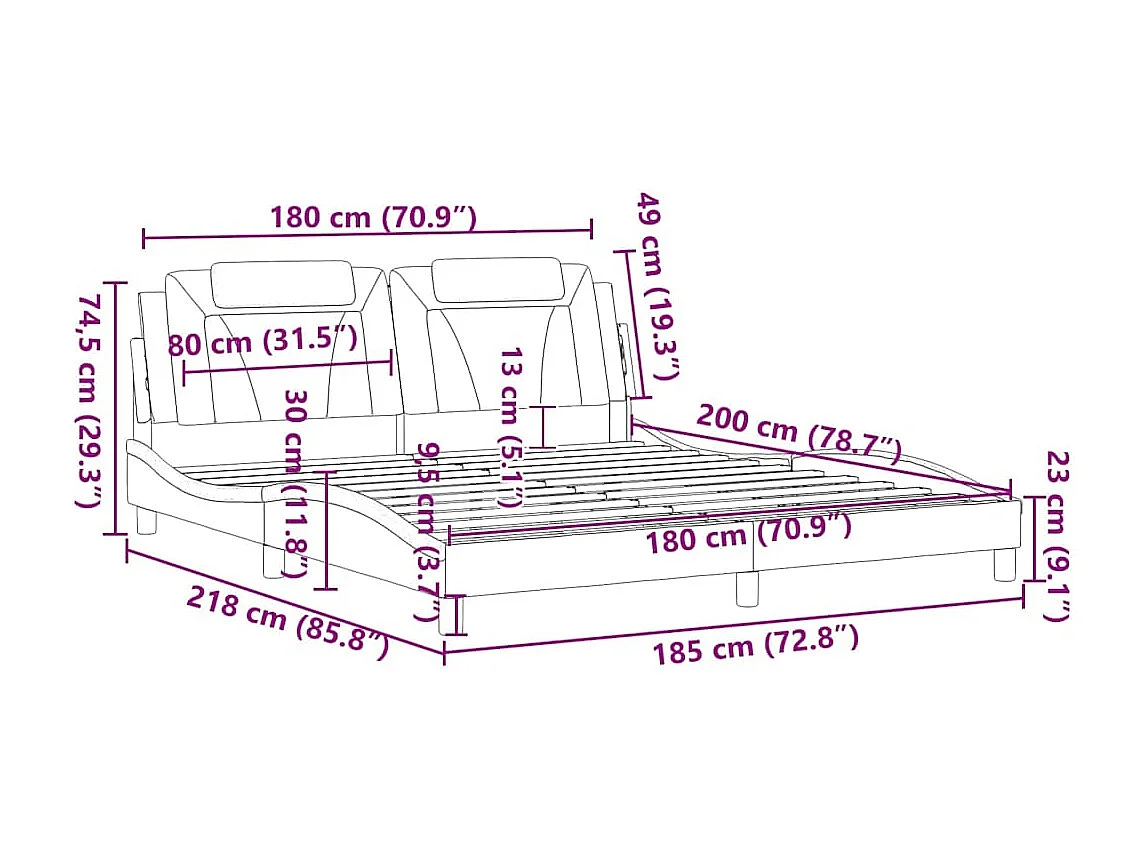 Cadre de lit Viana sans matelas blanc 180x200 cm similicuir