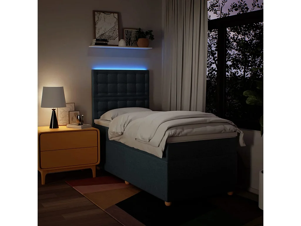 Sommier à lattes de lit avec matelas Bleu 90x190 cm Tissu