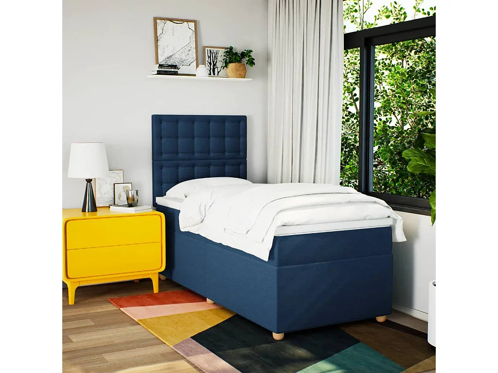 Sommier à lattes de lit avec matelas Bleu 90x190 cm Tissu