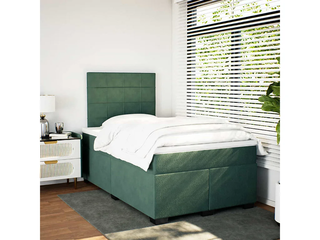 Boxspring met matras fluweel donkergroen 120x200 cm