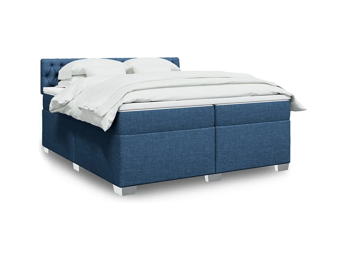 Sommier à lattes de lit avec matelas Bleu 200x200 cm Tissu