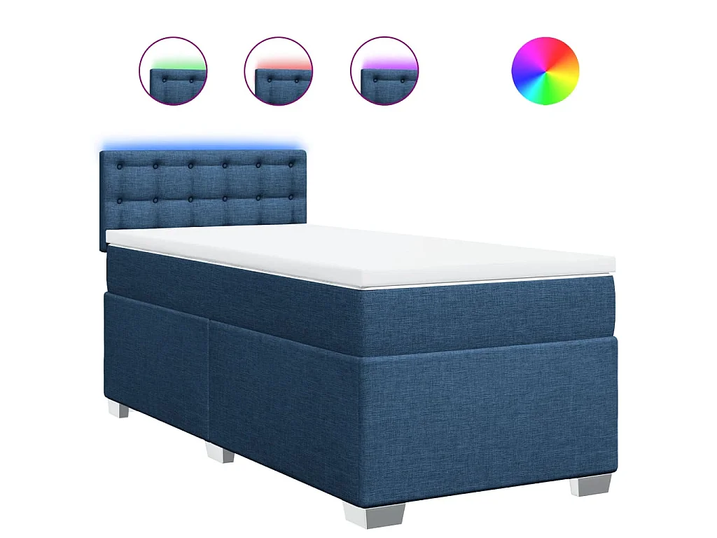 Cama box spring con colchón tela azul 80x200 cm