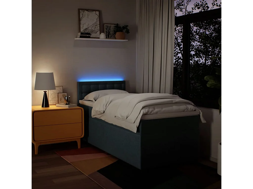 Cama box spring con colchón tela azul 80x200 cm