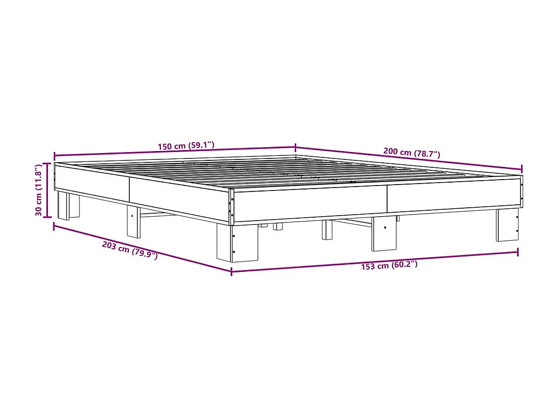 Cadre de lit sans matelas sonoma gris 150x200 cm