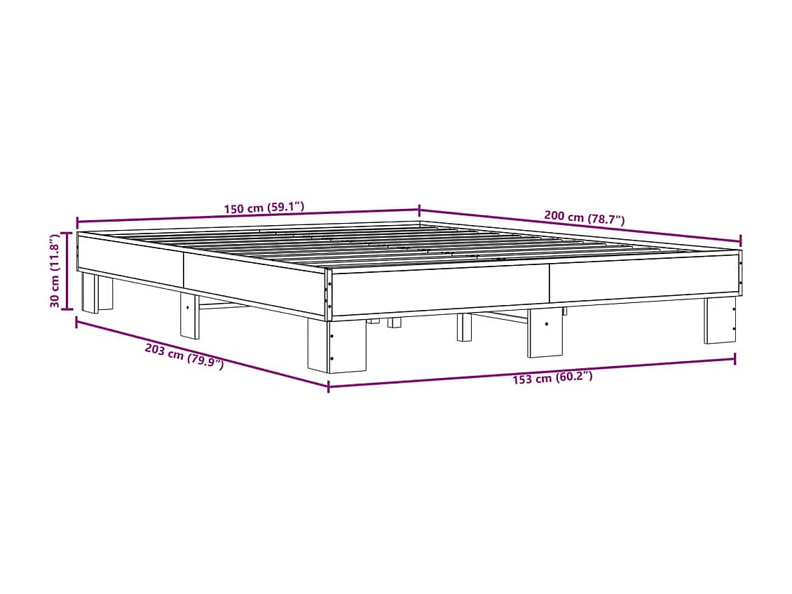 Cadre de lit sans matelas sonoma gris 150x200 cm
