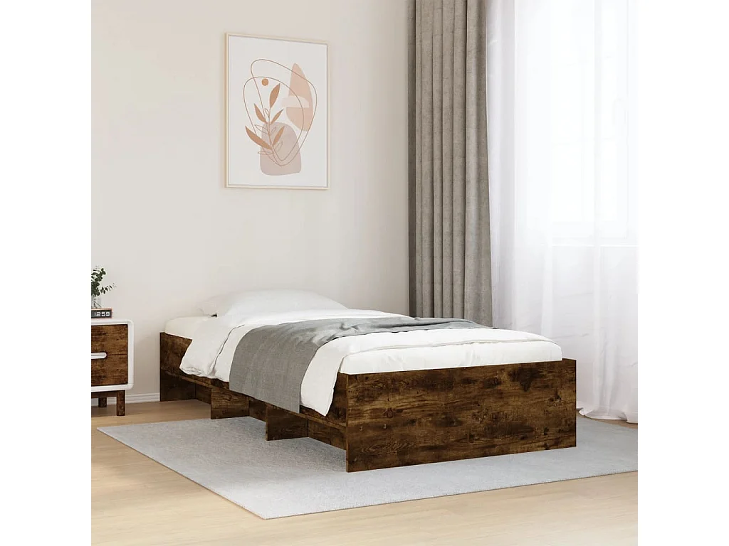 Cadre de lit sans matelas chêne fumé 75x190cm bois d'ingénierie