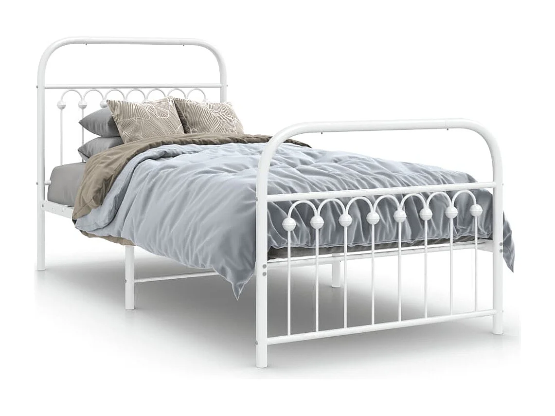 Cadre de lit métal sans matelas avec pied de lit blanc 90x190cm