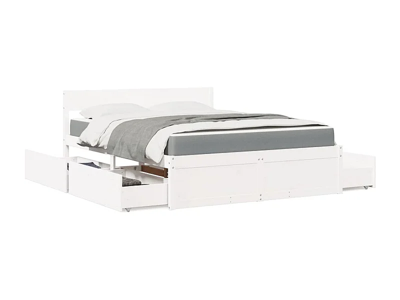Cama com gavetas e colchão 160x200 cm pinho maciço branco