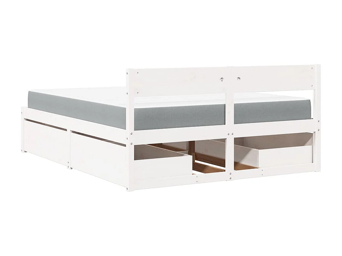 Lit avec tiroirs et matelas blanc 160x200 cm bois massif de pin
