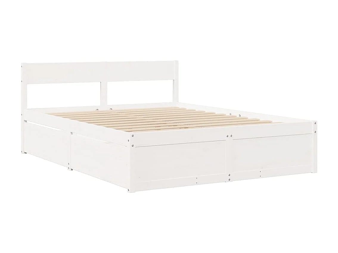 Lit avec tiroirs et matelas blanc 160x200 cm bois massif de pin