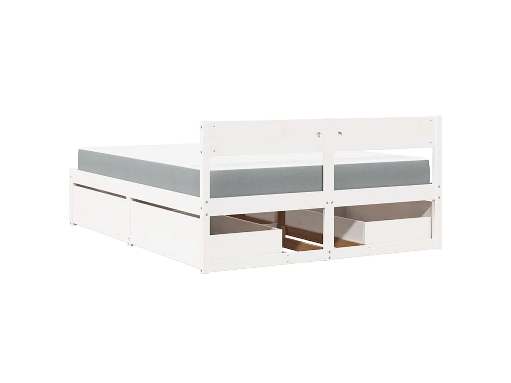 Bed met lades en matras massief grenenhout wit 160x200 cm