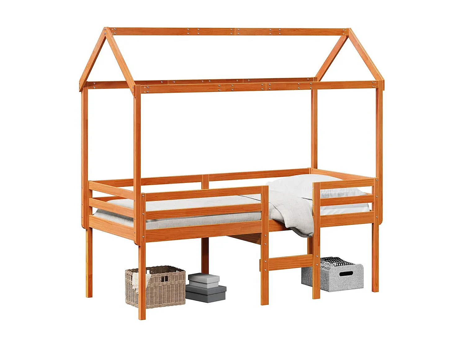 Lit haut sans matelas cire marron 90x200 cm bois de pin massif