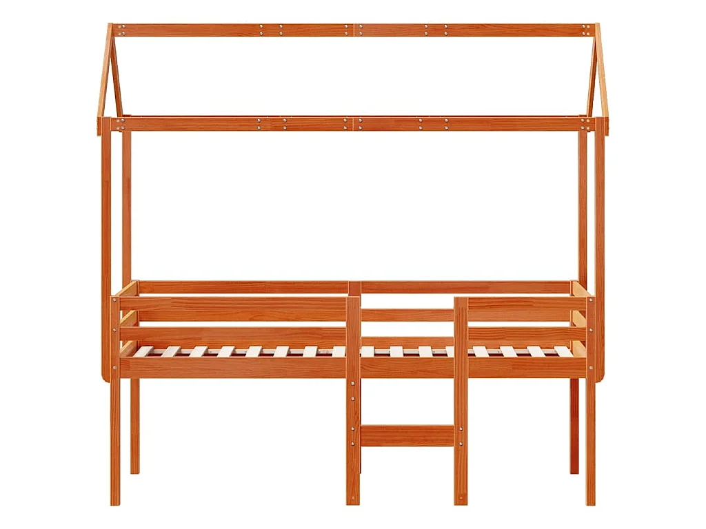 Hoogslaper met dak massief grenenhout wasbruin 90x200 cm