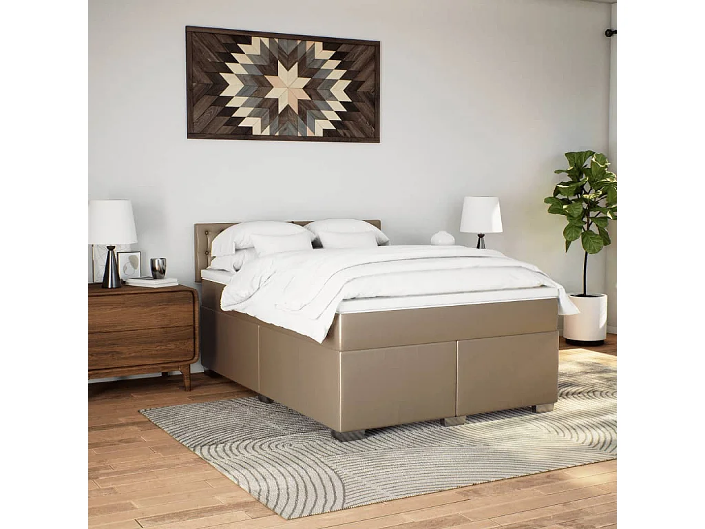 Cama com molas/colchão 160x200 cm couro artificial cappuccino