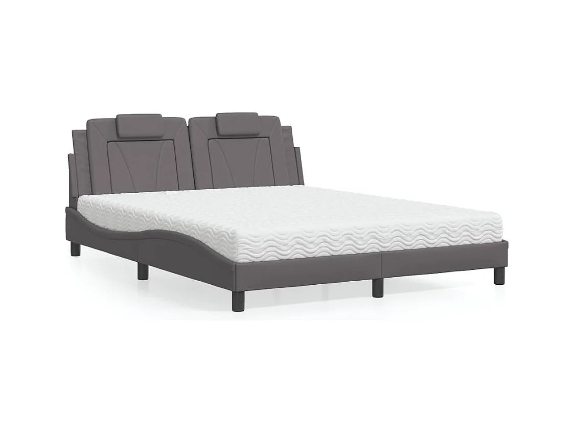 Letto con Materasso Grigio 160x200 cm in Similpelle