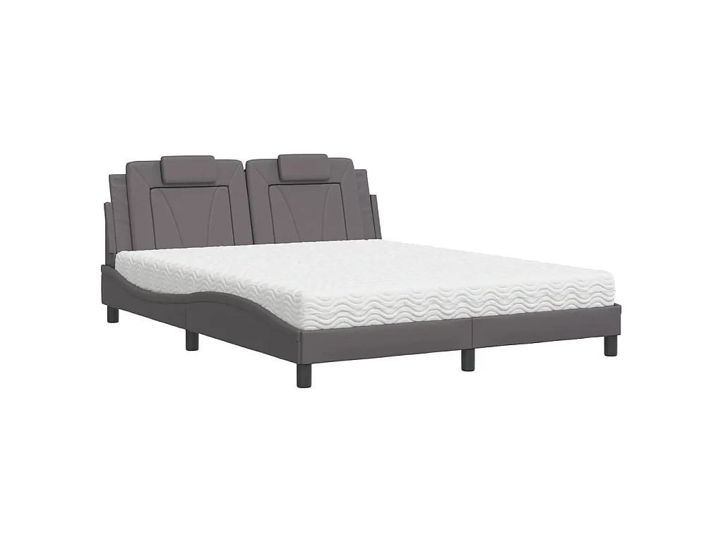 Lit Viana avec matelas gris 160x200 cm similicuir