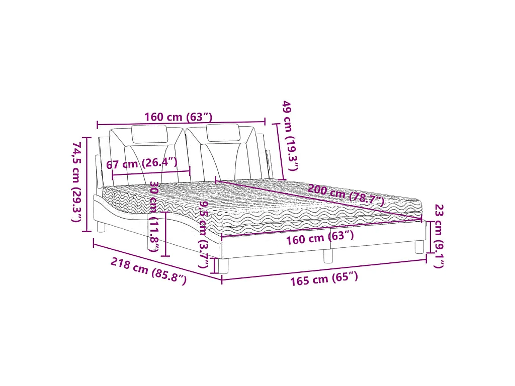Lit Viana avec matelas gris 160x200 cm similicuir