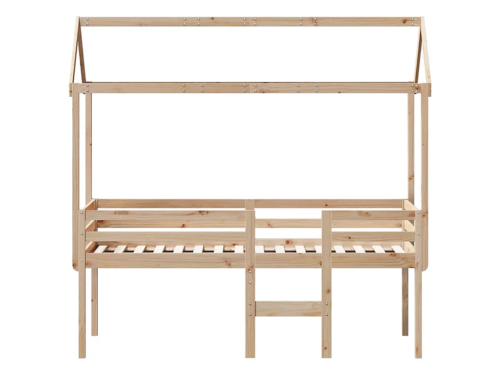 Hoogslaper met dak massief grenenhout wasbruin 75x190 cm