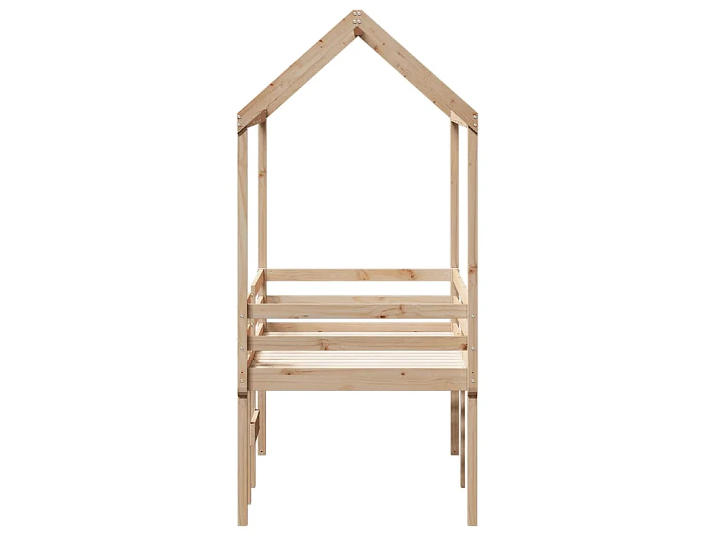 Hoogslaper met dak massief grenenhout wasbruin 75x190 cm