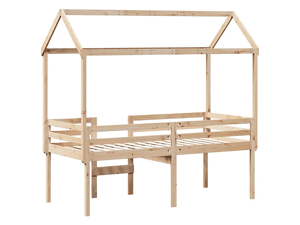 Hoogslaper met dak massief grenenhout wasbruin 75x190 cm