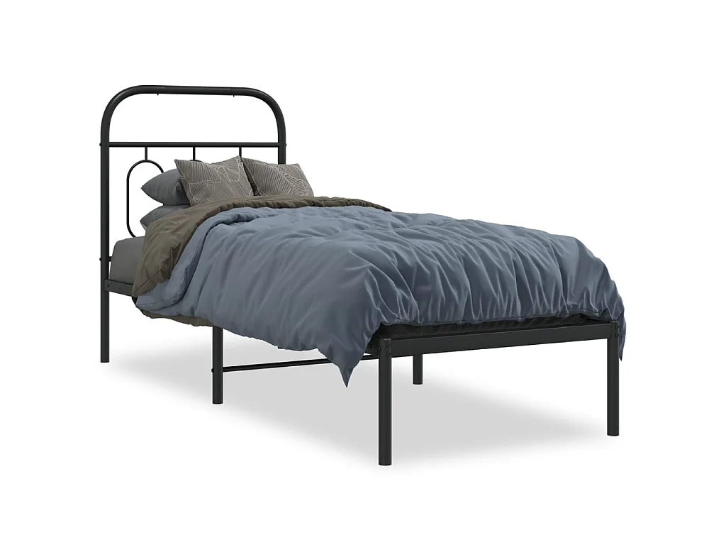 Cadre de lit métal sans matelas avec tête de lit noir 75x190 cm