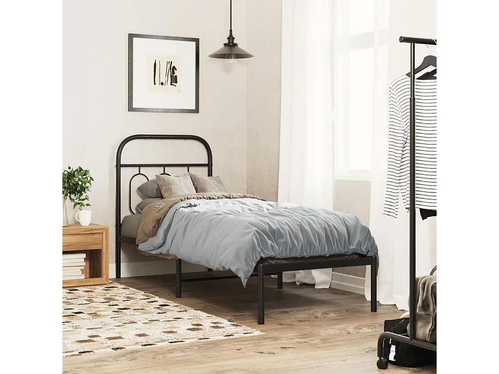 Cadre de lit métal sans matelas avec tête de lit noir 75x190 cm